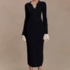 Vestido midi de punto con volantes Amirose – Negro Vestido midi de punto con volantes Amirose – Negro