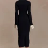 Vestido midi de punto con volantes Amirose – Negro Vestido midi de punto con volantes Amirose – Negro