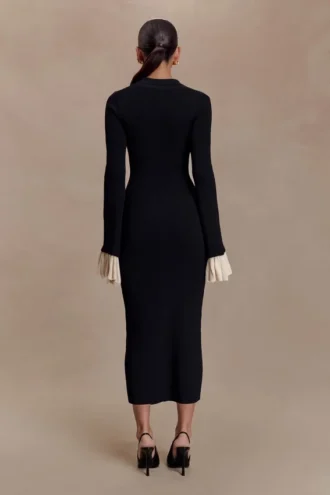 Vestido midi de punto con volantes Amirose – Negro