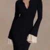 Vestido midi de punto con volantes Amirose – Negro Vestido midi de punto con volantes Amirose – Negro