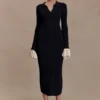 Vestido midi de punto con volantes Amirose – Negro Vestido midi de punto con volantes Amirose – Negro