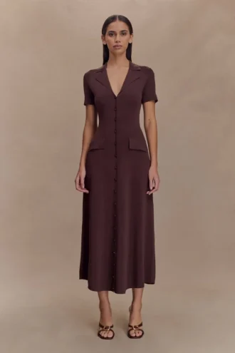 Vestido midi de punto de manga corta Pearson – Chocolate