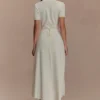 Vestido midi de punto de manga corta Pearson – Marfil