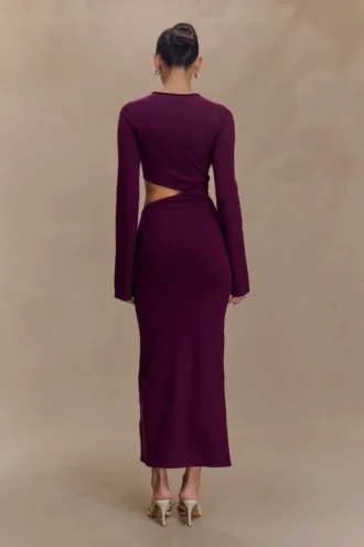 Vestido midi de punto de manga larga Azariah – Ciruela