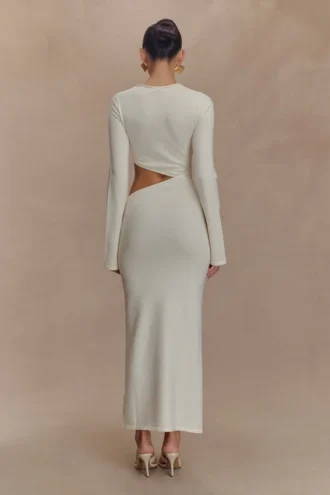 Vestido midi de punto de manga larga Azariah – Marfil