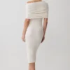 Vestido midi de punto de mezcla de cachemira Zandie – Marfil Vestido midi de punto de mezcla de cachemira Zandie – Marfil