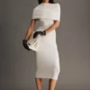 Vestido midi de punto de mezcla de cachemira Zandie – Marfil Vestido midi de punto de mezcla de cachemira Zandie – Marfil