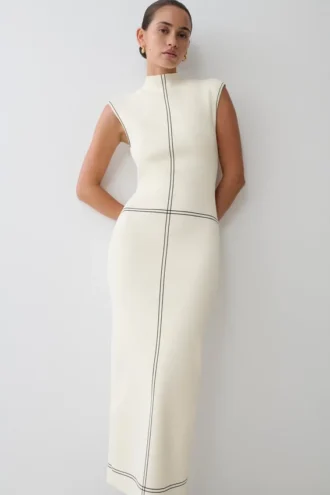 Vestido midi de punto Malone Bandage – Marfil