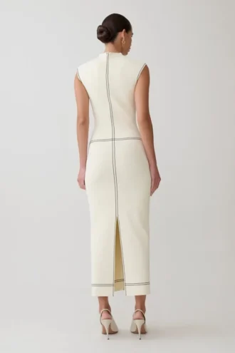 Vestido midi de punto Malone Bandage – Marfil