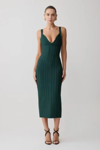 Vestido midi de punto vendaje Gia – Verde azulado
