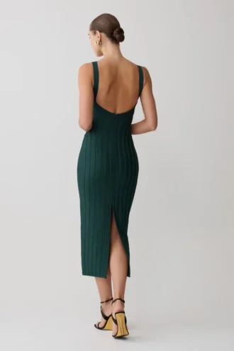 Vestido midi de punto vendaje Gia – Verde azulado
