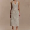 Vestido midi de seda con encaje y cuello halter Lenore – Marfil Vestido midi de seda con encaje y cuello halter Lenore – Marfil