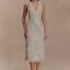 Vestido midi de seda con encaje y cuello halter Lenore – Marfil Vestido midi de seda con encaje y cuello halter Lenore – Marfil