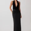 Vestido midi de terciopelo con escote pronunciado y malla Lien – Negro Vestido midi de terciopelo con escote pronunciado y malla Lien – Negro