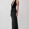 Vestido midi de terciopelo con escote pronunciado y malla Lien – Negro Vestido midi de terciopelo con escote pronunciado y malla Lien – Negro