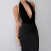 Vestido midi de terciopelo con escote pronunciado y malla Lien – Negro Vestido midi de terciopelo con escote pronunciado y malla Lien – Negro