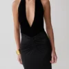 Vestido midi de terciopelo con escote pronunciado y malla Lien – Negro Vestido midi de terciopelo con escote pronunciado y malla Lien – Negro