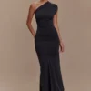 Vestido midi de un solo hombro de jersey peinado Chloe – Negro Vestido midi de un solo hombro de jersey peinado Chloe – Negro