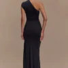 Vestido midi de un solo hombro de jersey peinado Chloe – Negro Vestido midi de un solo hombro de jersey peinado Chloe – Negro
