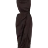 Vestido midi drapeado con cuello halter Aveline – Chocolate oscuro