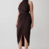 Vestido midi drapeado con cuello halter Aveline – Chocolate oscuro