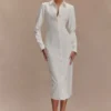 Vestido midi entallado tipo camisa Dorian – Blanco