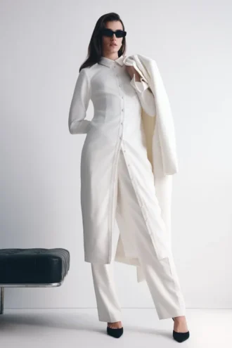 Vestido midi entallado tipo camisa Dorian – Blanco
