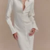 Vestido midi entallado tipo camisa Dorian – Blanco