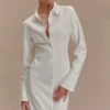 Vestido midi entallado tipo camisa Dorian – Blanco
