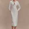 Vestido midi entallado tipo camisa Dorian – Blanco