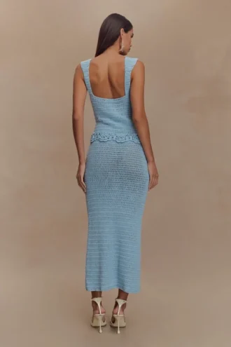 Vestido midi floral de ganchillo hecho a mano Teagan – Azul