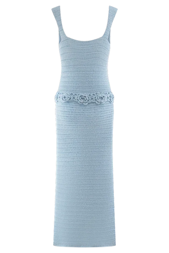 Vestido midi floral de ganchillo hecho a mano Teagan – Azul Vestido midi floral de ganchillo hecho a mano Teagan – Azul