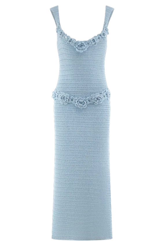 Vestido midi floral de ganchillo hecho a mano Teagan – Azul Vestido midi floral de ganchillo hecho a mano Teagan – Azul