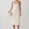 Vestido midi fruncido de jersey Vina – Marfil Vestido midi fruncido de jersey Vina – Marfil