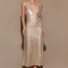 Vestido midi halter con diamantes Genie – Color nude Vestido midi halter con diamantes Genie – Color nude