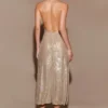 Vestido midi halter con diamantes Genie – Color nude Vestido midi halter con diamantes Genie – Color nude