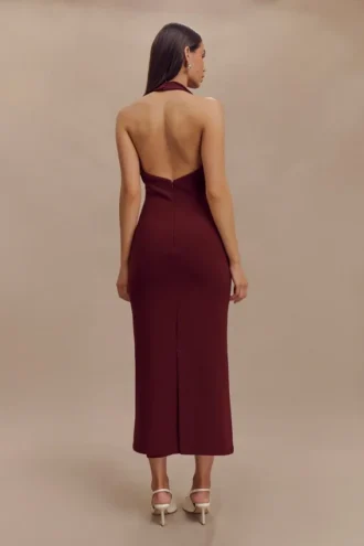 Vestido midi halter de crepé Annita – Merlot