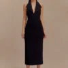 Vestido midi halter de crepé Annita – Negro