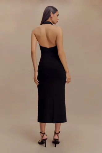 Vestido midi halter de crepé Annita – Negro