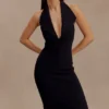 Vestido midi halter de crepé Annita – Negro