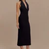 Vestido midi halter de crepé Annita – Negro