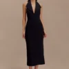 Vestido midi halter de crepé Annita – Negro