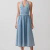 Vestido midi halter de Denim Miller – Azul clásico Vestido midi halter de Denim Miller – Azul clásico