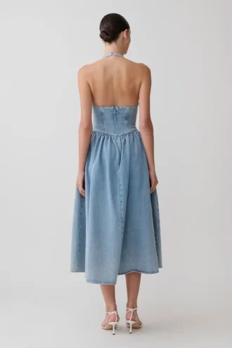 Vestido midi halter de Denim Miller – Azul clásico