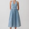 Vestido midi halter de Denim Miller – Azul clásico Vestido midi halter de Denim Miller – Azul clásico