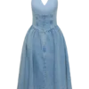 Vestido midi halter de Denim Miller – Azul clásico Vestido midi halter de Denim Miller – Azul clásico