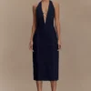 Vestido midi halter de Denim Shauna – Azul índigo Vestido midi halter de Denim Shauna – Azul índigo