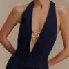 Vestido midi halter de Denim Shauna – Azul índigo Vestido midi halter de Denim Shauna – Azul índigo
