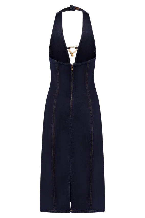 Vestido midi halter de Denim Shauna – Azul índigo Vestido midi halter de Denim Shauna – Azul índigo