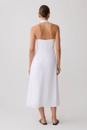 Vestido midi halter de lino Rosie – Blanco